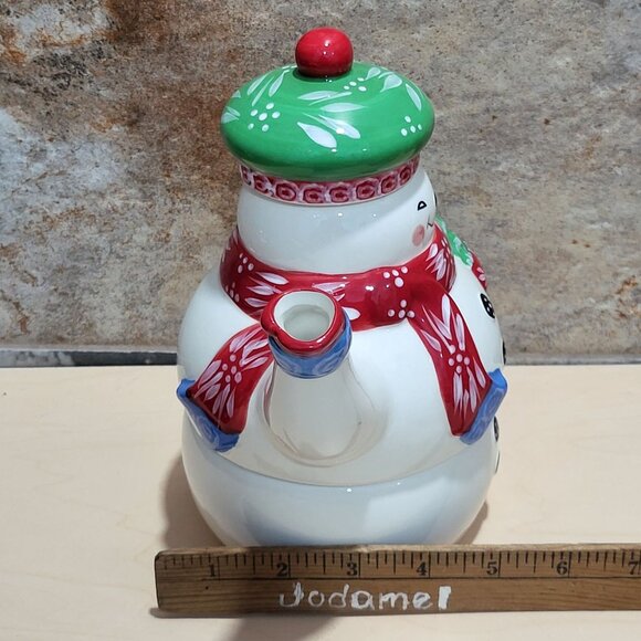 Temptations by Tara 3 Piece Ceramic Stacking Snowman Teapot Mug Cup Set - Picture 10 of 11
